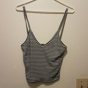 Black and white spaghetti ribbed top